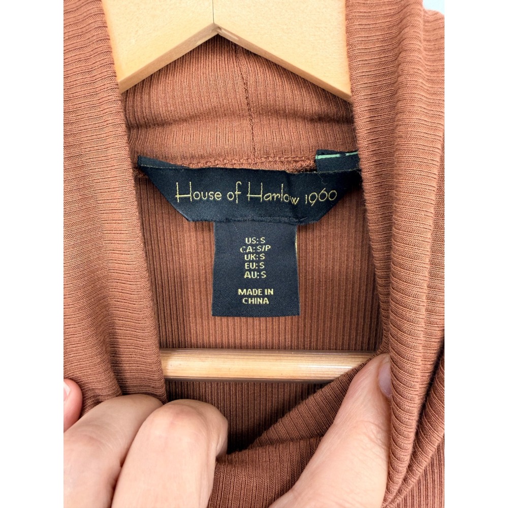House of Harlow 1960 Maxi Dress S Brown Ribbed Turtleneck Sleeveless Minimalist - Picture 3 of 9
